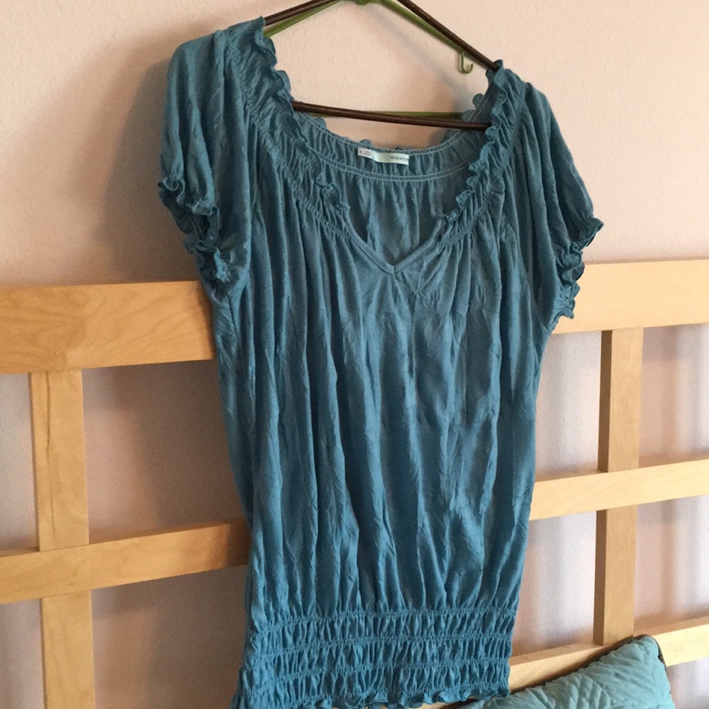 V neck teal blouse